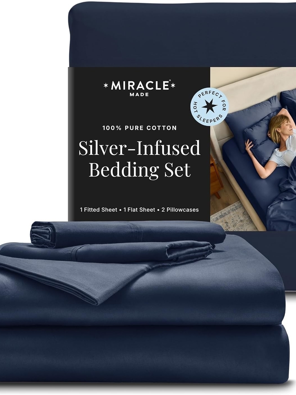 Miracle Navy Silver-Infused Cotton Sheet Set King